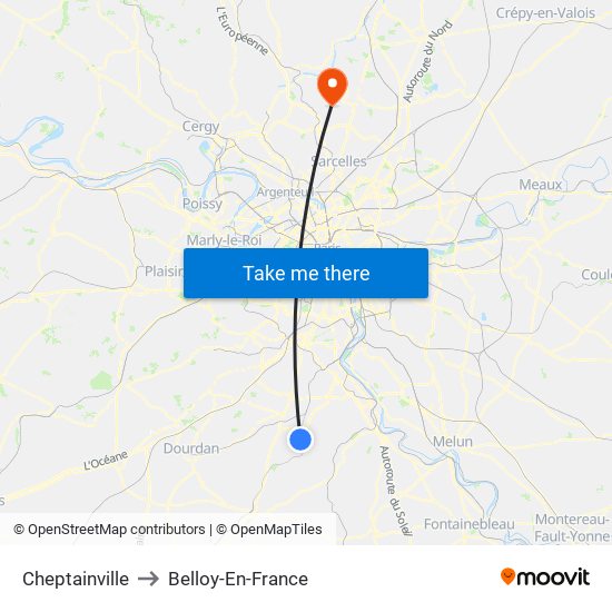Cheptainville to Belloy-En-France map