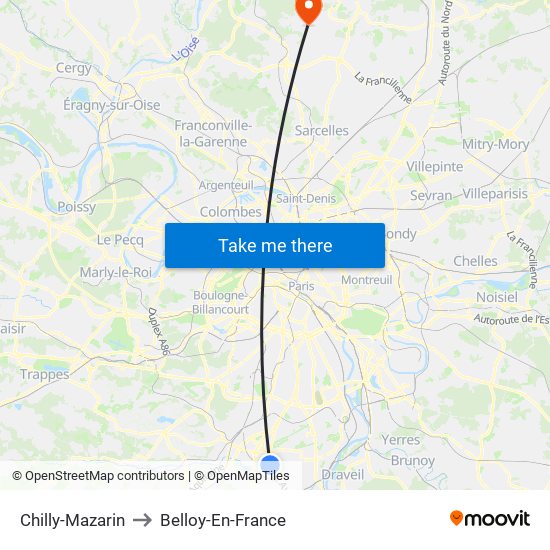 Chilly-Mazarin to Belloy-En-France map