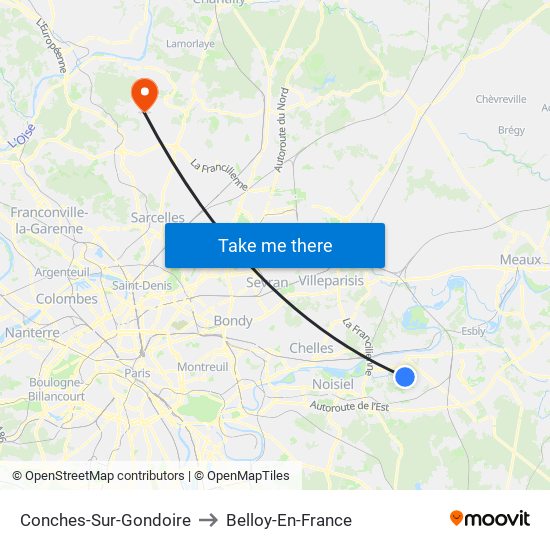 Conches-Sur-Gondoire to Belloy-En-France map