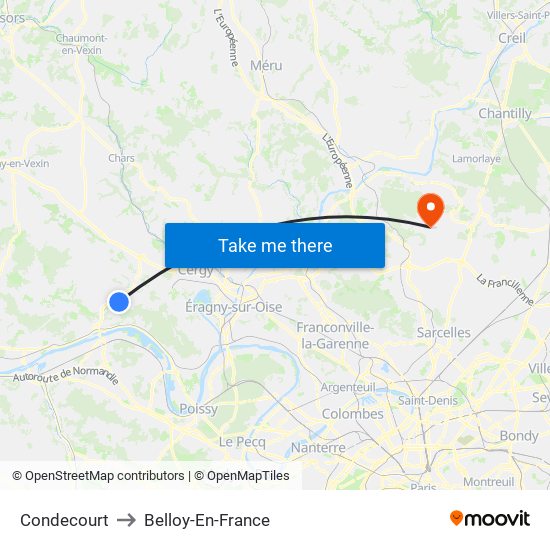 Condecourt to Belloy-En-France map