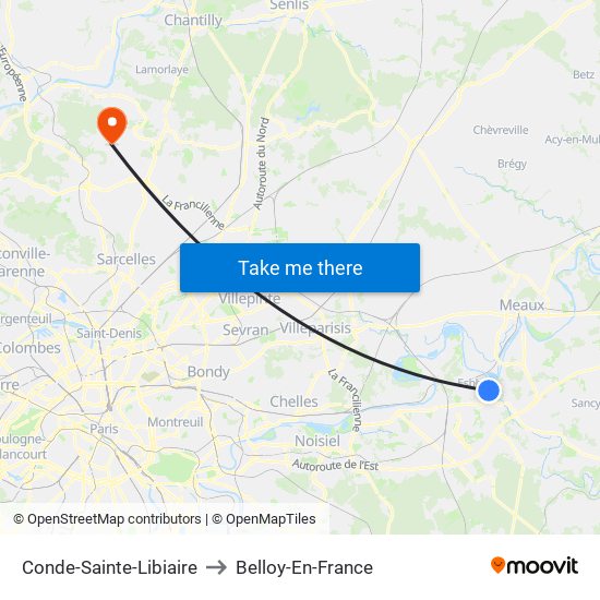 Conde-Sainte-Libiaire to Belloy-En-France map