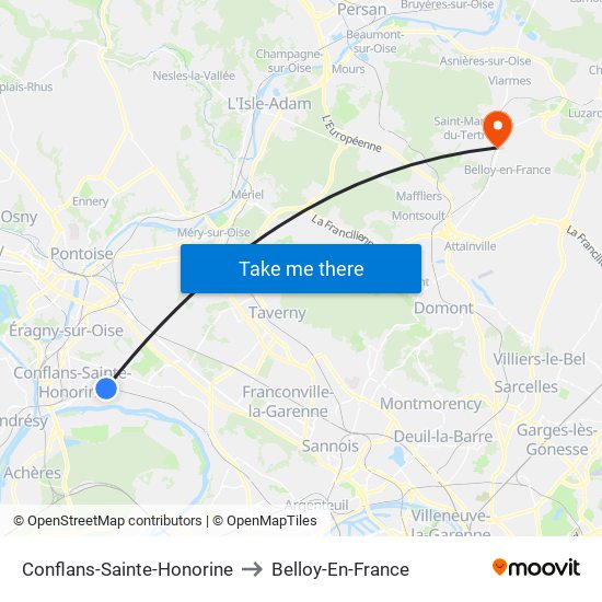 Conflans-Sainte-Honorine to Belloy-En-France map
