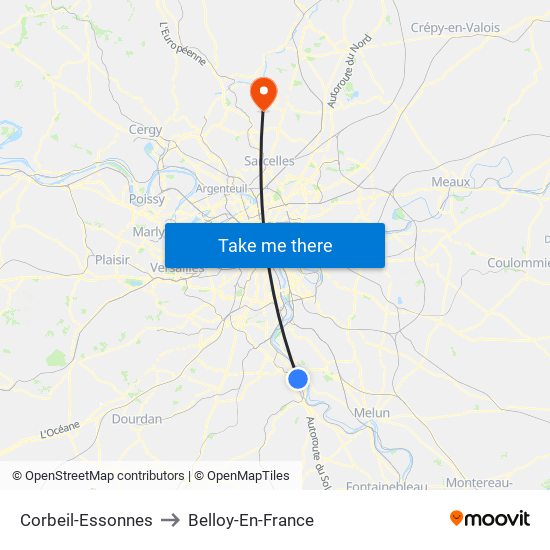 Corbeil-Essonnes to Belloy-En-France map