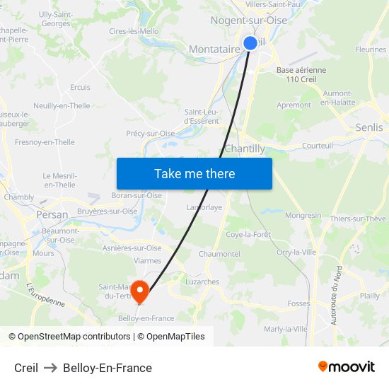Creil to Belloy-En-France map