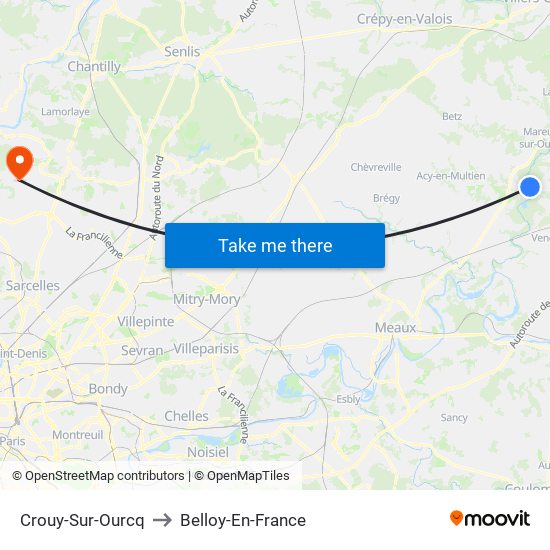 Crouy-Sur-Ourcq to Belloy-En-France map