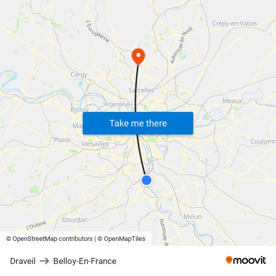 Draveil to Belloy-En-France map