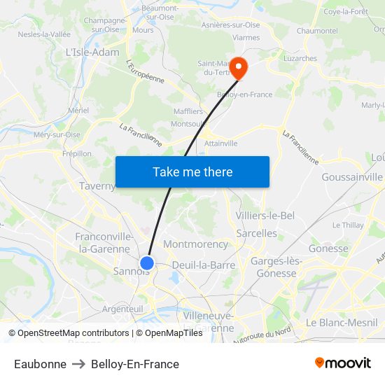 Eaubonne to Belloy-En-France map