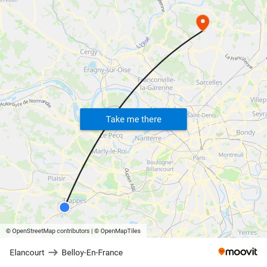 Elancourt to Belloy-En-France map