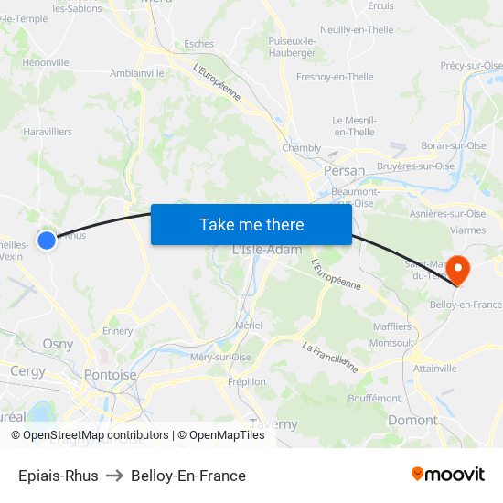 Epiais-Rhus to Belloy-En-France map