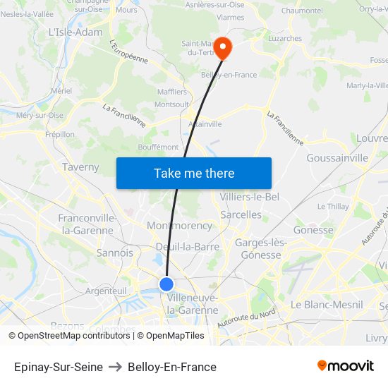 Epinay-Sur-Seine to Belloy-En-France map