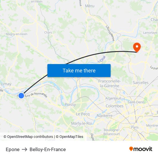 Epone to Belloy-En-France map