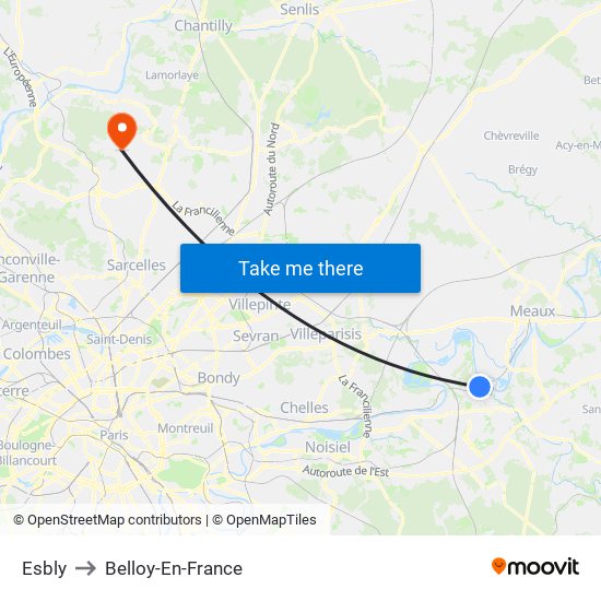 Esbly to Belloy-En-France map