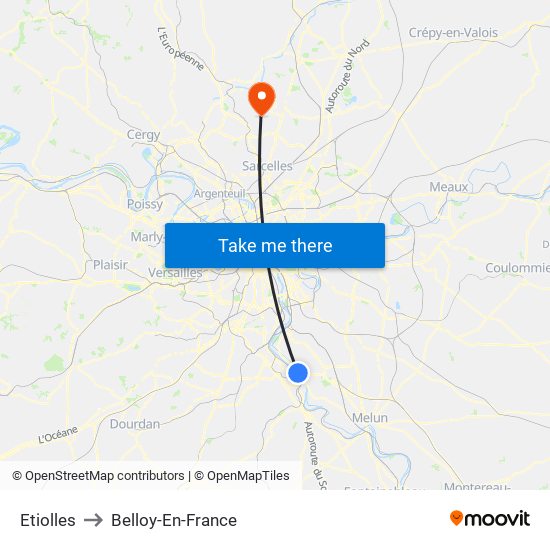Etiolles to Belloy-En-France map