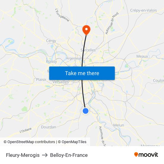 Fleury-Merogis to Belloy-En-France map