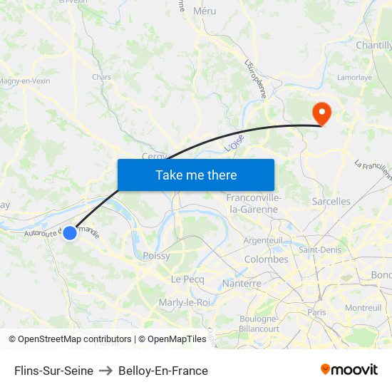 Flins-Sur-Seine to Belloy-En-France map