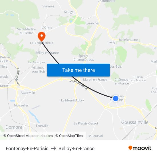 Fontenay-En-Parisis to Belloy-En-France map