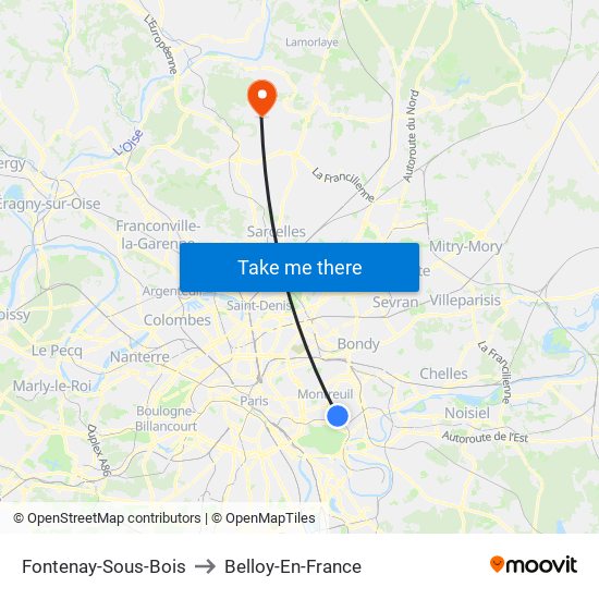 Fontenay-Sous-Bois to Belloy-En-France map