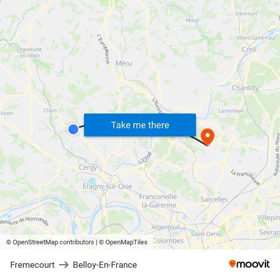 Fremecourt to Belloy-En-France map