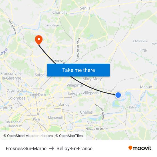 Fresnes-Sur-Marne to Belloy-En-France map