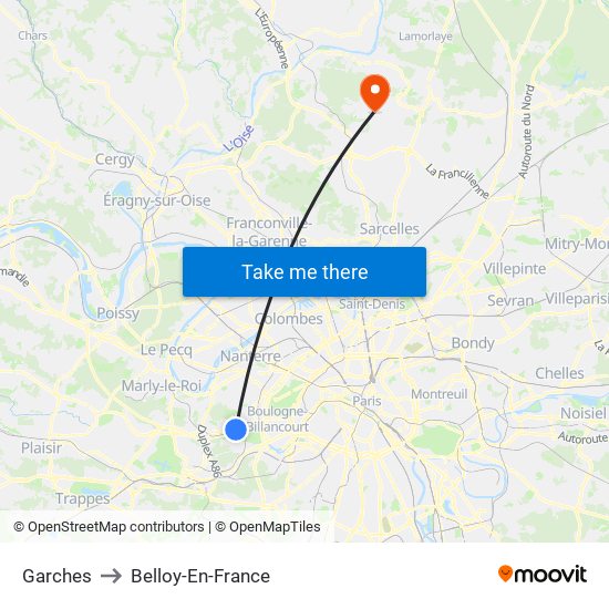 Garches to Belloy-En-France map
