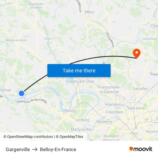Gargenville to Belloy-En-France map