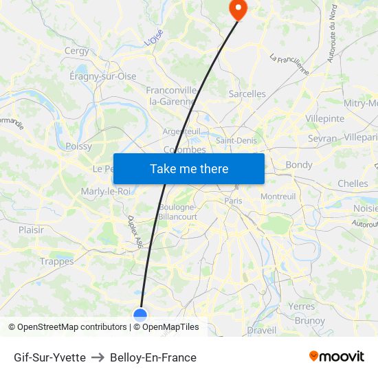 Gif-Sur-Yvette to Belloy-En-France map