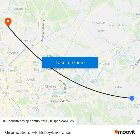 Giremoutiers to Belloy-En-France map