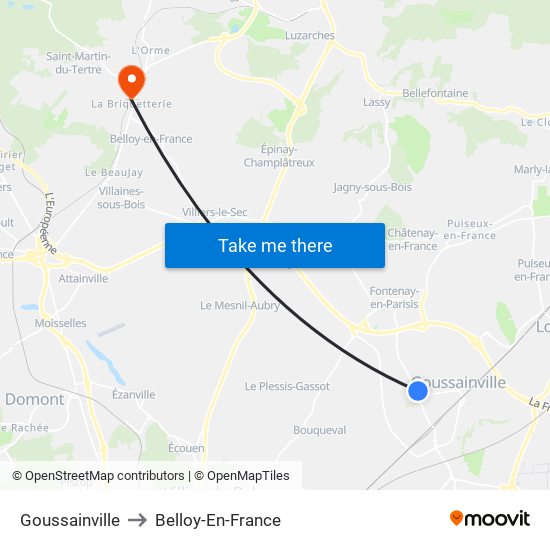 Goussainville to Belloy-En-France map