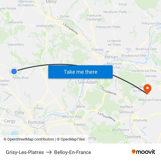 Grisy-Les-Platres to Belloy-En-France map