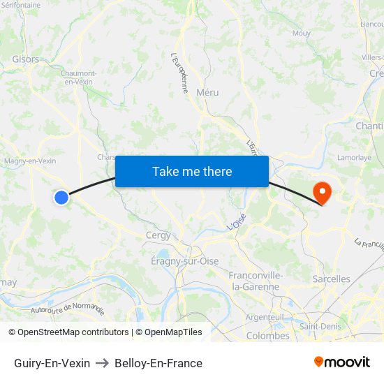 Guiry-En-Vexin to Belloy-En-France map