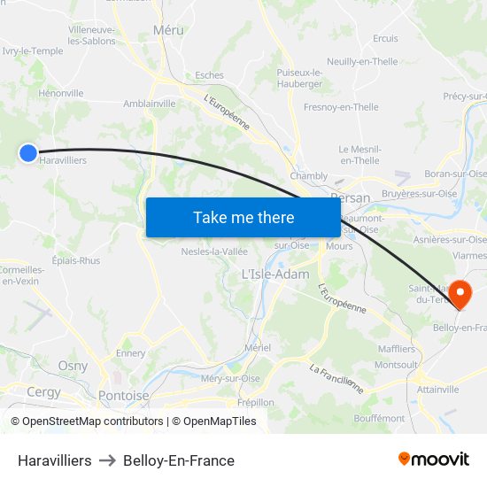 Haravilliers to Belloy-En-France map