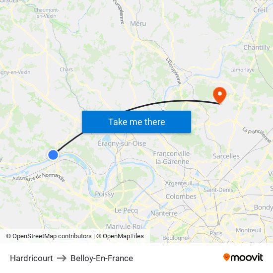 Hardricourt to Belloy-En-France map