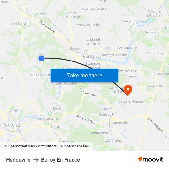 Hedouville to Belloy-En-France map