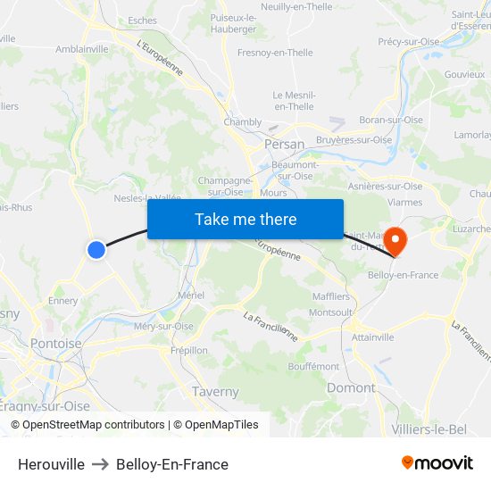 Herouville to Belloy-En-France map