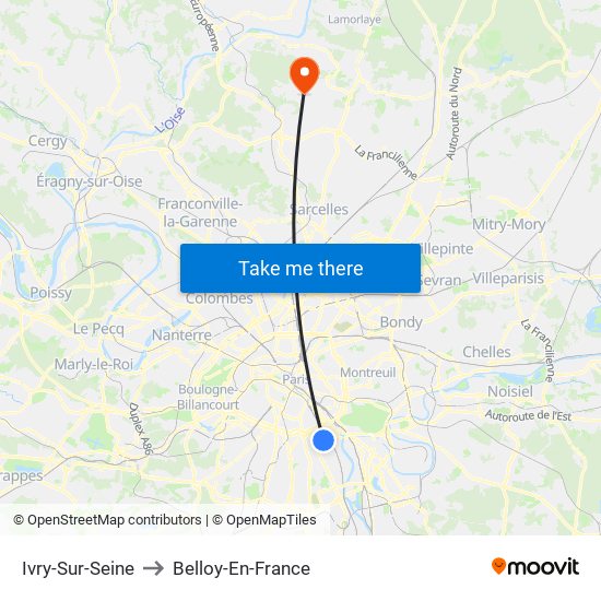 Ivry-Sur-Seine to Belloy-En-France map