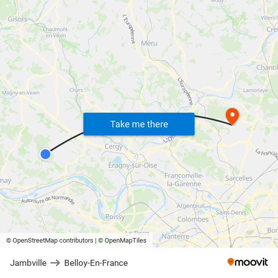 Jambville to Belloy-En-France map