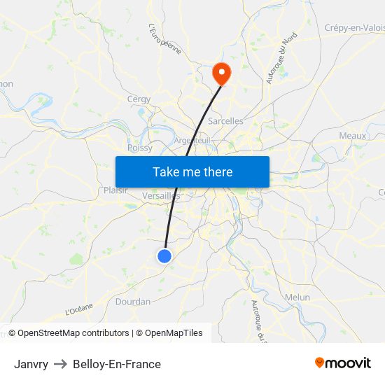 Janvry to Belloy-En-France map