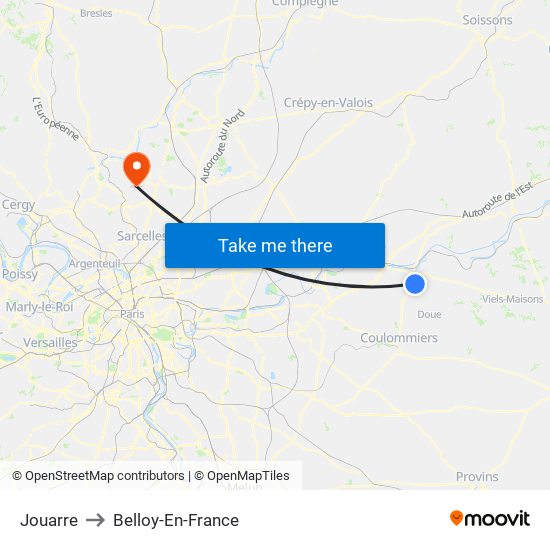 Jouarre to Belloy-En-France map