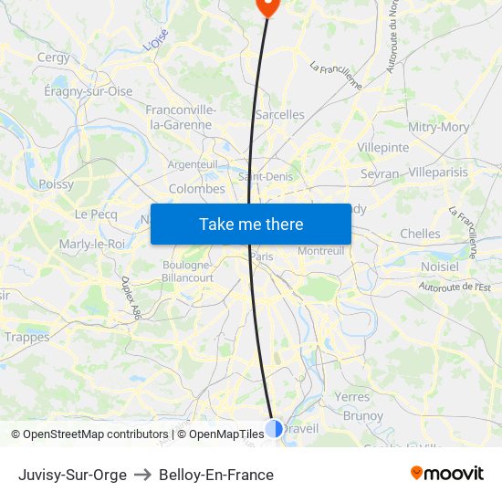 Juvisy-Sur-Orge to Belloy-En-France map