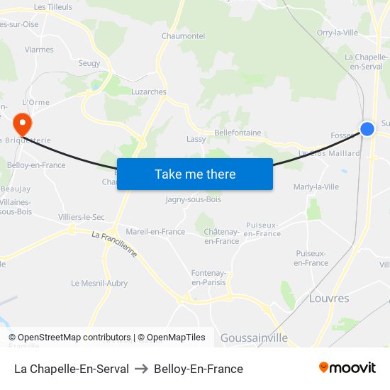La Chapelle-En-Serval to Belloy-En-France map