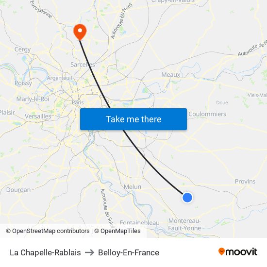 La Chapelle-Rablais to Belloy-En-France map