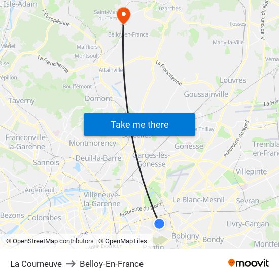 La Courneuve to Belloy-En-France map