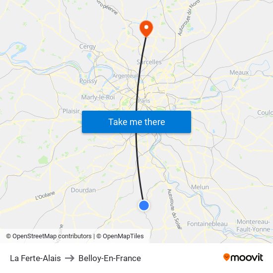 La Ferte-Alais to Belloy-En-France map