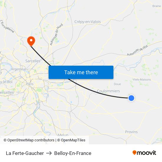 La Ferte-Gaucher to Belloy-En-France map