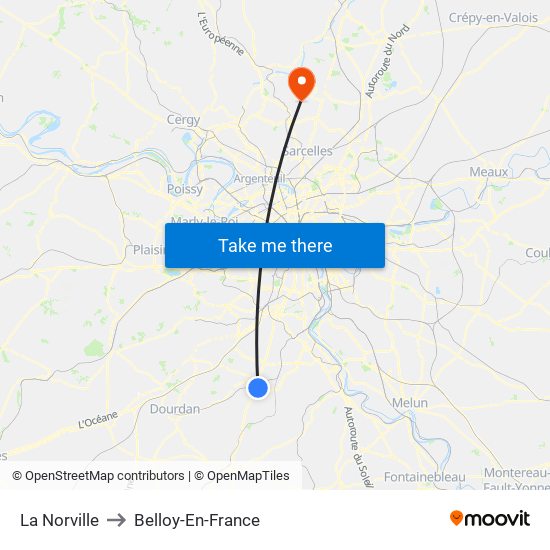 La Norville to Belloy-En-France map