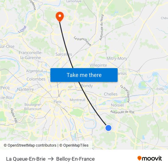 La Queue-En-Brie to Belloy-En-France map