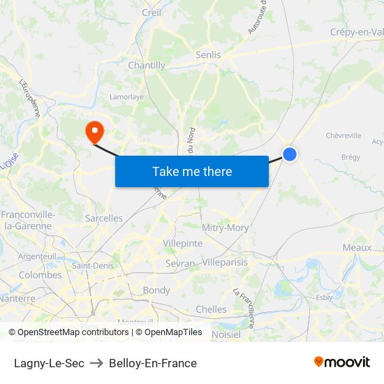 Lagny-Le-Sec to Belloy-En-France map