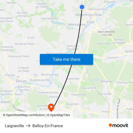 Laigneville to Belloy-En-France map
