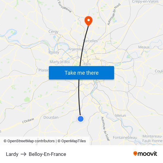 Lardy to Belloy-En-France map