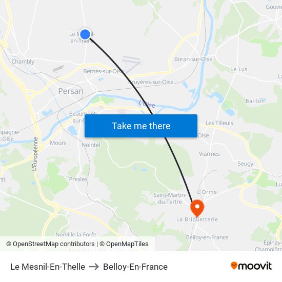 Le Mesnil-En-Thelle to Belloy-En-France map